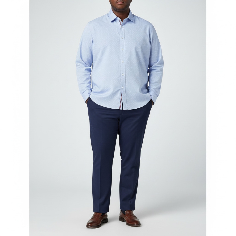 Zara Man Tailored Fit Light Blue Micro Dot Long Sleeve Dress Shirt XL